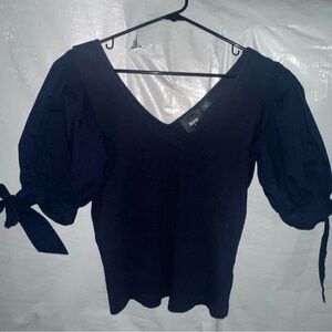 Anthropologie Navy Puff Sleeve Blouse
